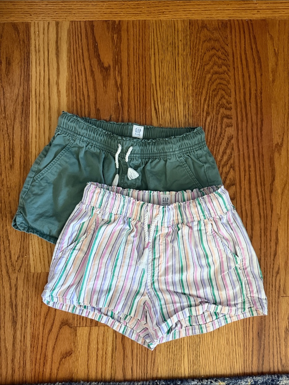 GAP Girls Green Solid and Pastel Striped Shorts Set